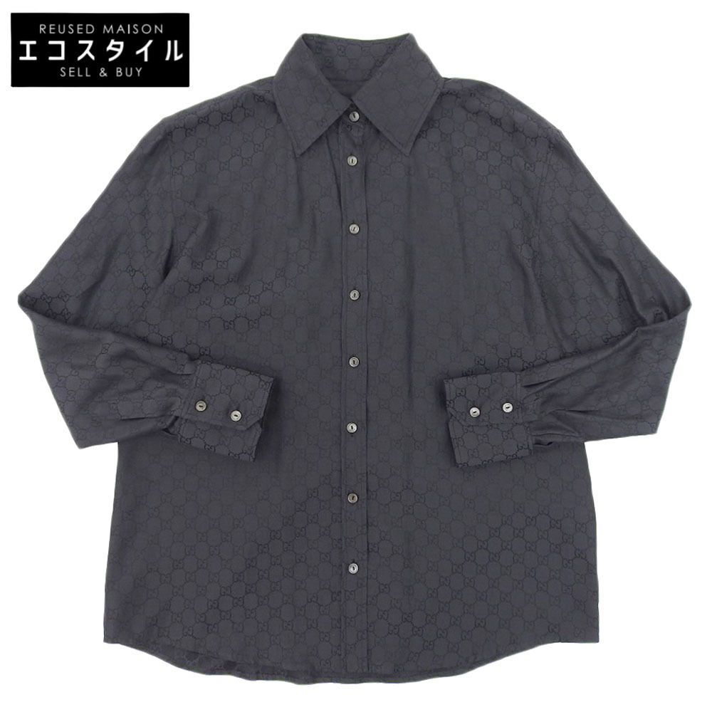 GUCCI グッチ GUCCI グッチ コットン×シルク GG柄 ロングスリーブ ボタンシャツ トップス レディース ブラック 44 203-0972-3907 44