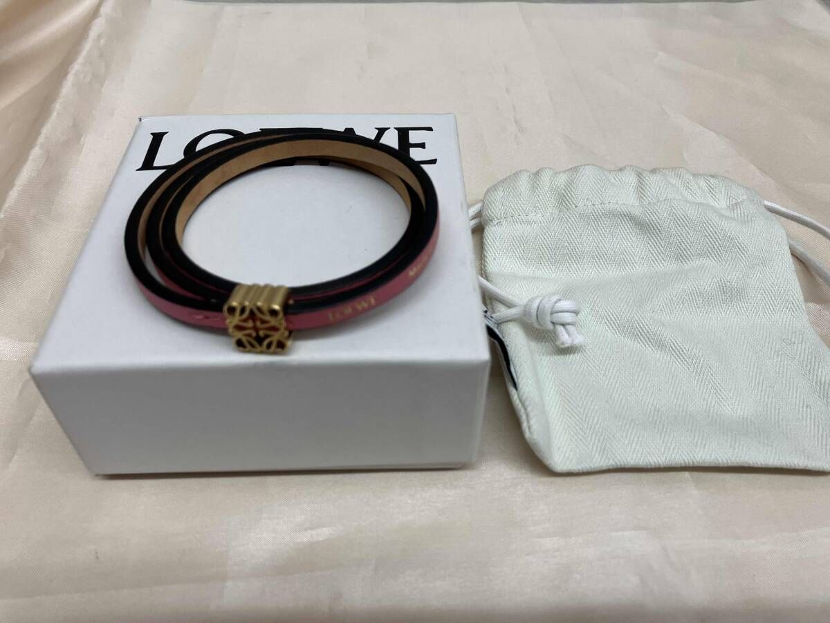 LOEWE ロエベ ツイストバングル Mサイズ 約18cm 約9.9g ピンク 保存袋 保存