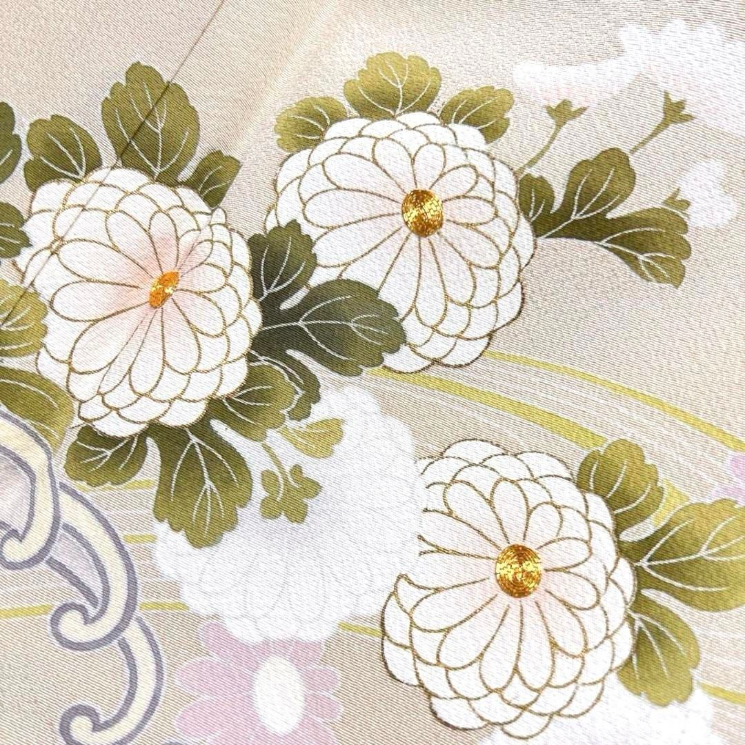最安値に挑戦！ 波模様 菊花 金彩 金駒刺繍 色留袖 流線 着物 ベージュカラー 着物・浴衣