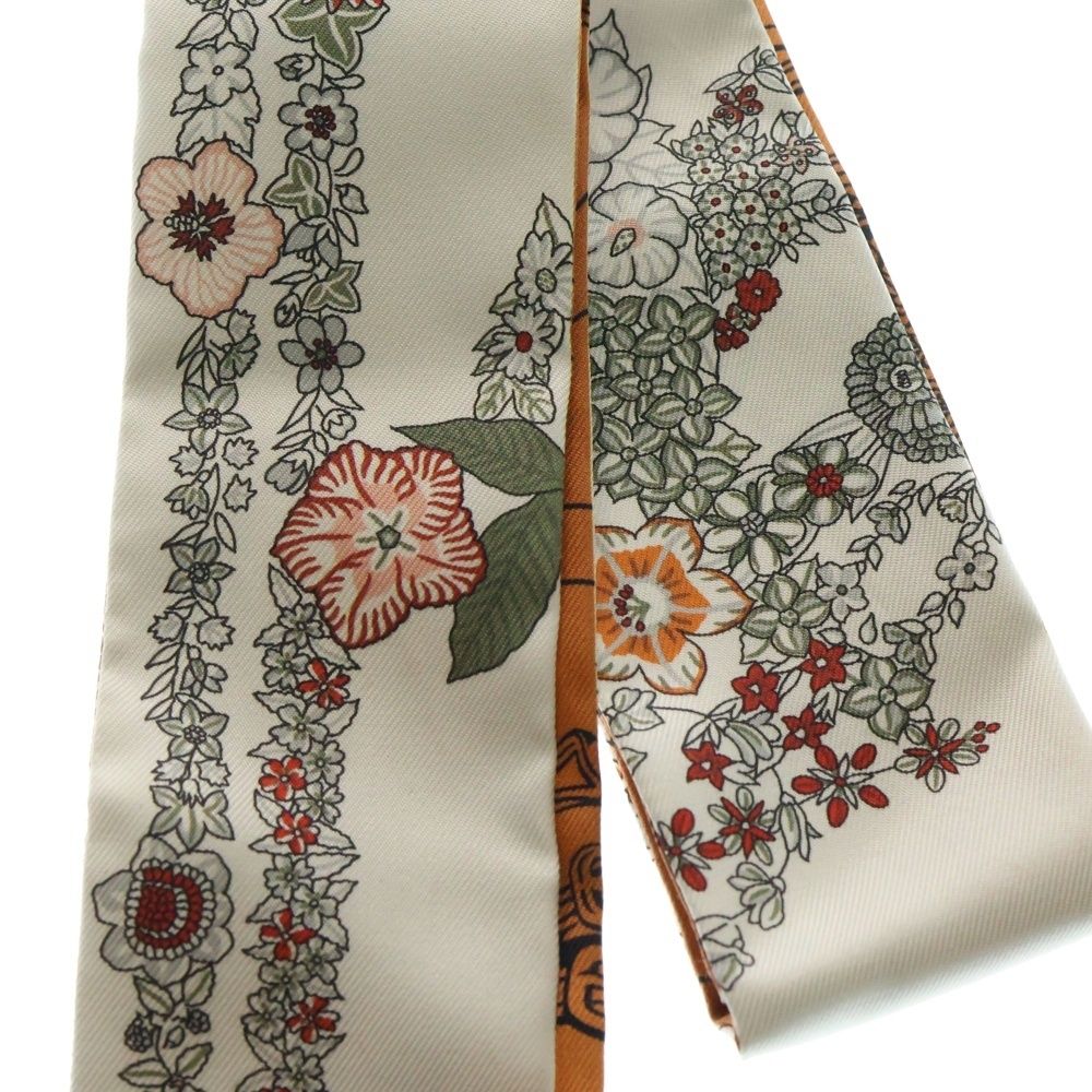 HERMES エルメス BRIDES DE GALAEN FLUERS ツイリー スカーフ ホワイト|ブラウン レディース