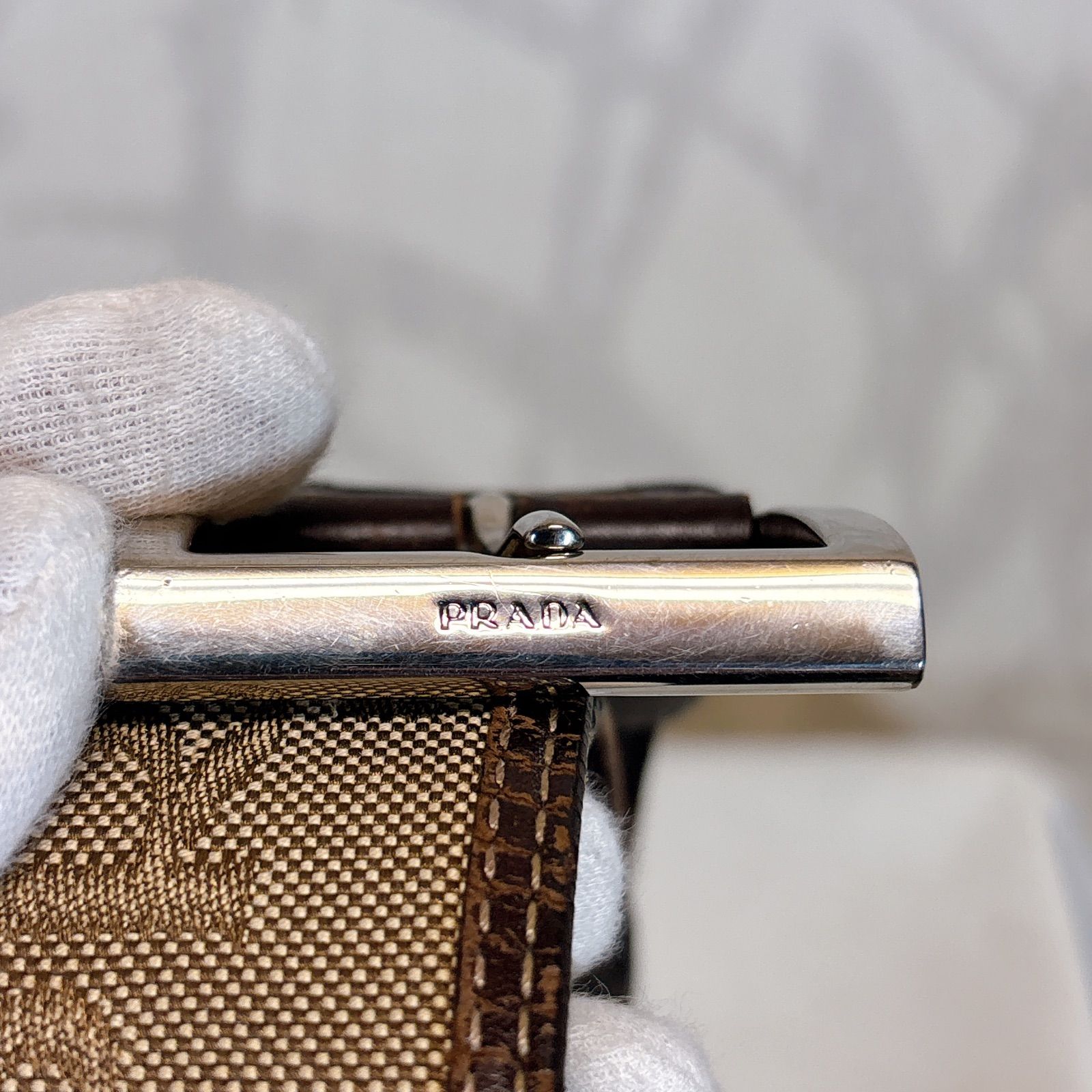 PRADA プラダ ベルト キャンバス レザー ベージュ ブラウン ロゴ入り R