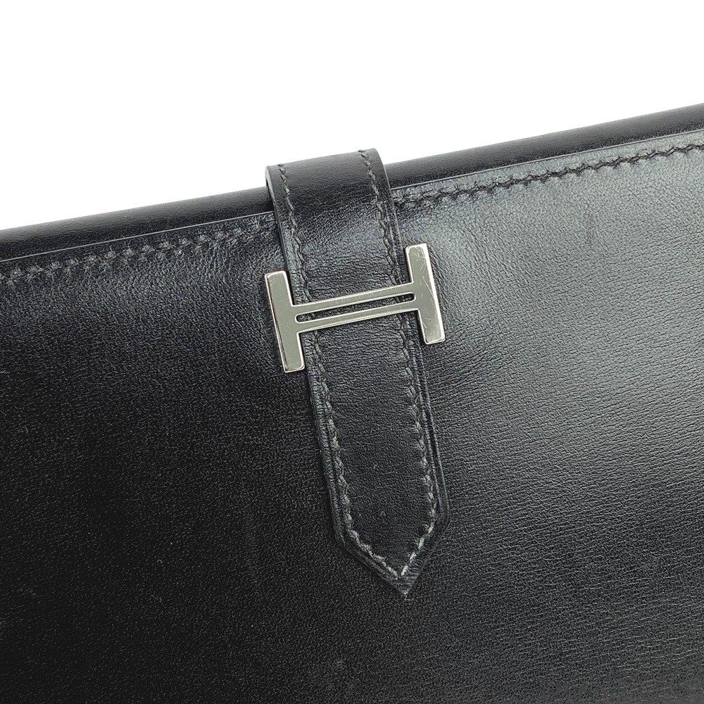□美品□ エルメス ベアン デュプリ 三つ折り 長財布 ボックスカーフ