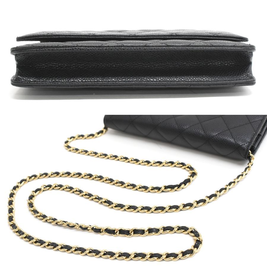 シャネル|チェーン|ショルダーウォレット|バッグ|マトラッセ|キャビアスキン|ブラック|ゴールド金具|CHANEL