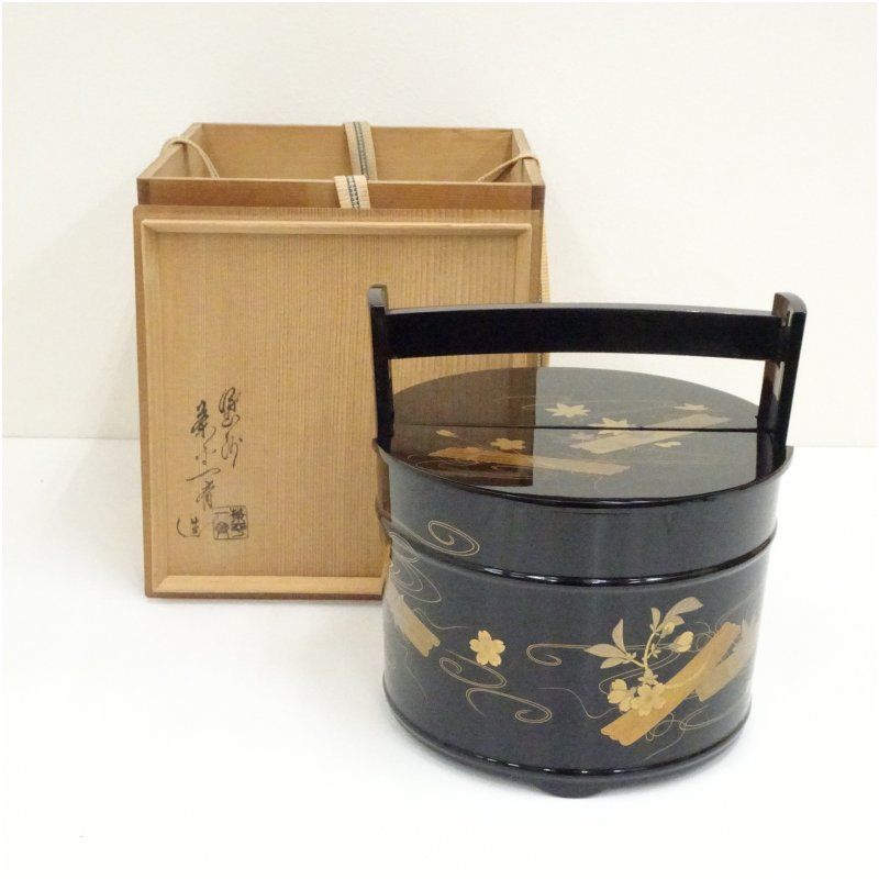 輪島塗 茶道具 - 共箱 塗師 水指 木製 真塗 茶平一斎作 共箱』茶道具