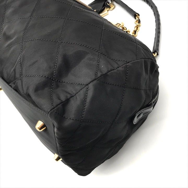 良品 PRADA プラダ ナイロン テスート 三角ロゴプレート チェーン  