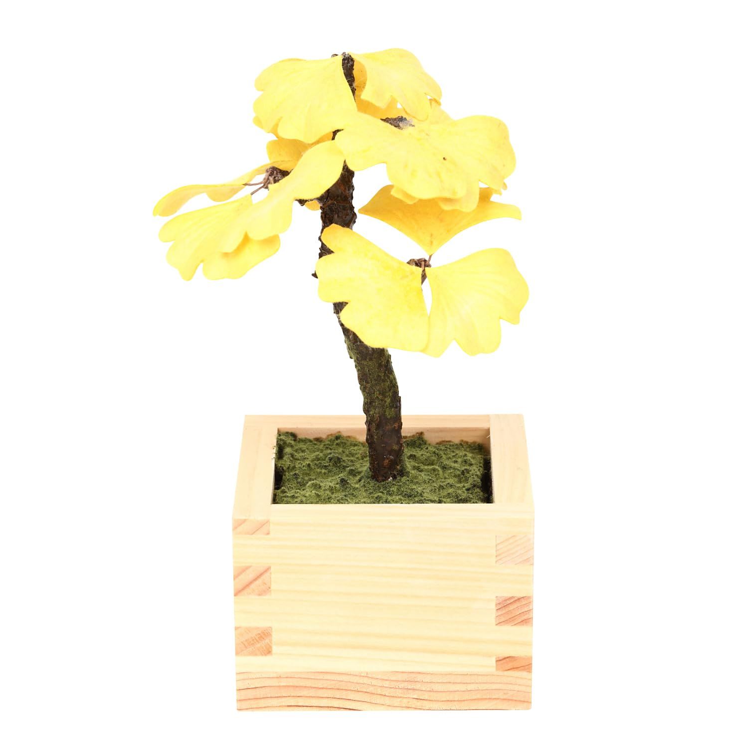 Rose7 手漉き和紙とひのき升を使用した 盆栽 フェイク 人工観葉植物 造花 フェイクグリーン 和風 インテリア 12cm (04. 銀杏（イチョウ）) [04. 銀杏（イチョウ）]