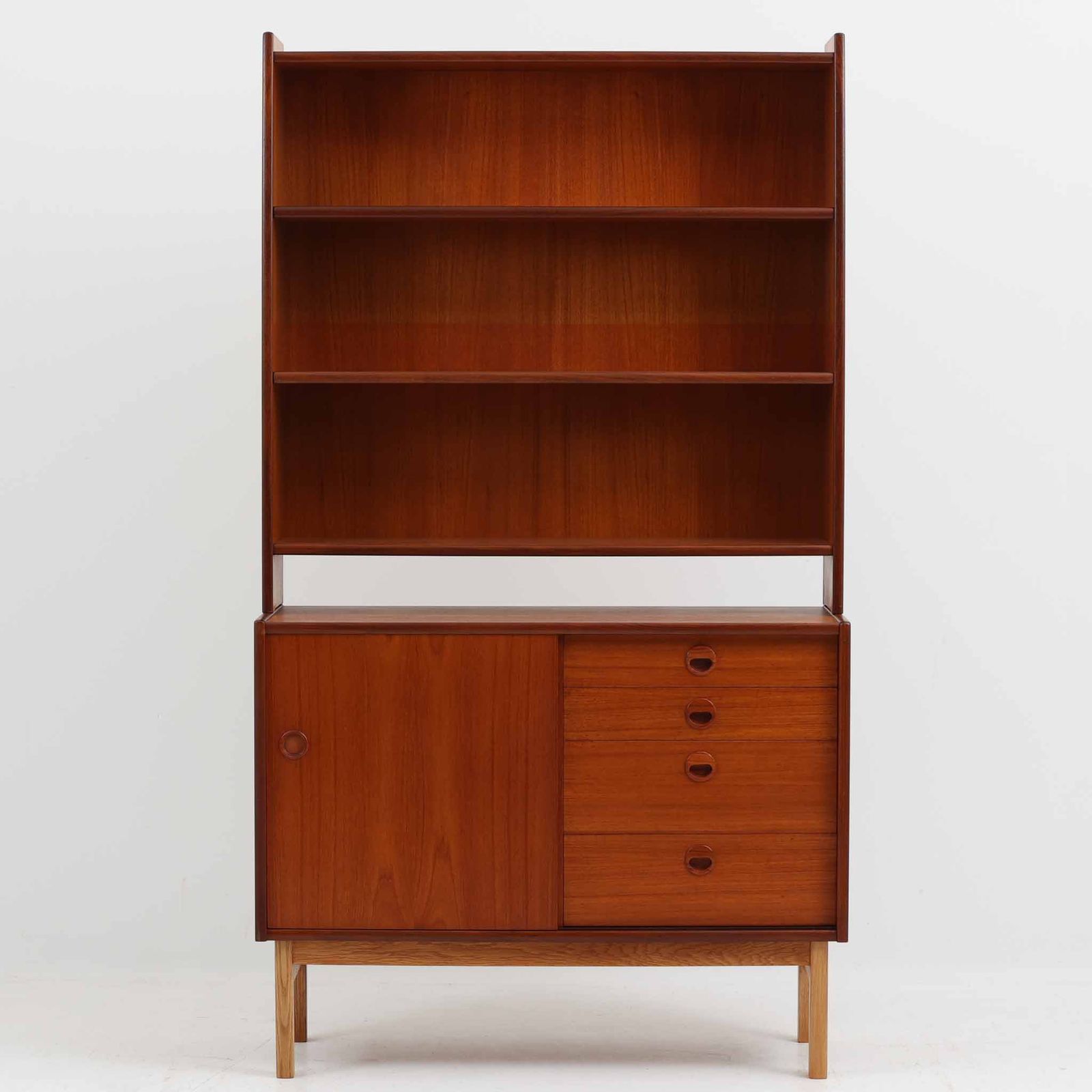 ディスプレイシェルフ チーク×オーク 幅90cm スウェーデン製 北欧ビンテージ家具 収納棚 本棚 キャビネット 飾り棚|DK18710