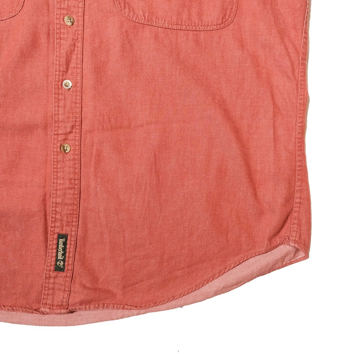 90's ティンバーランド カラー デニム ワークシャツ 長袖 (XL) 赤 無地