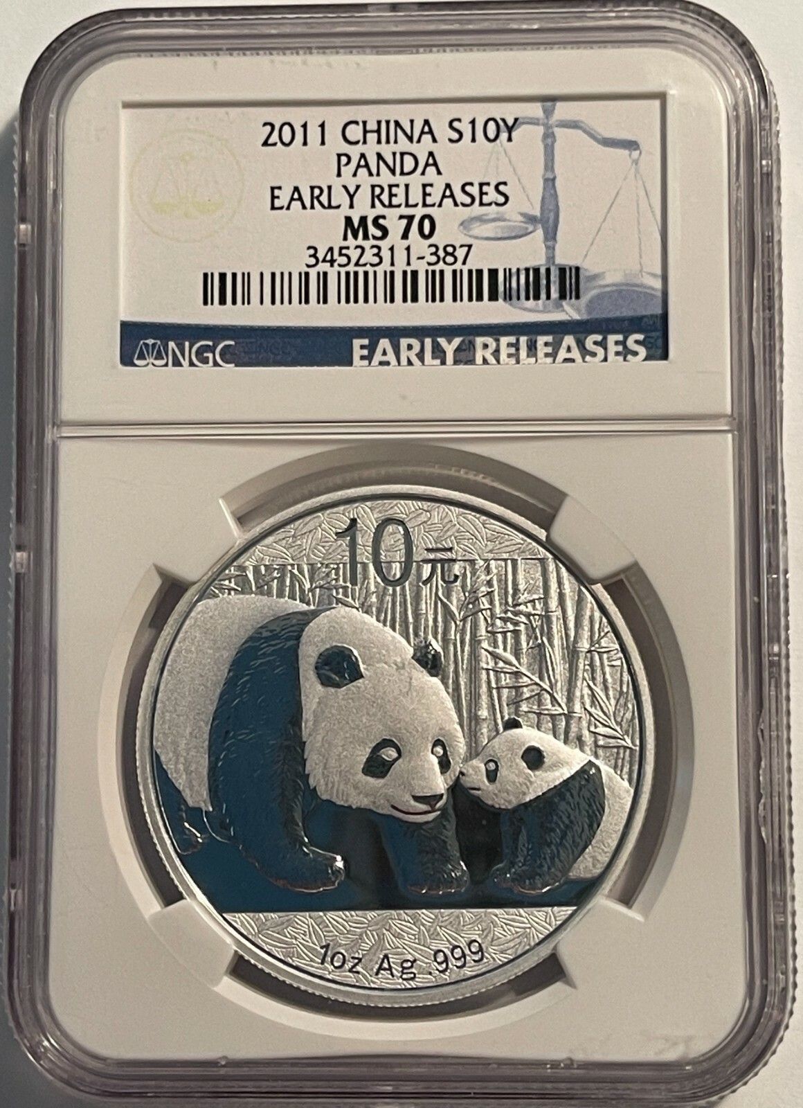 China 2011 Silver 10Y NGC MS70 Early releases 836