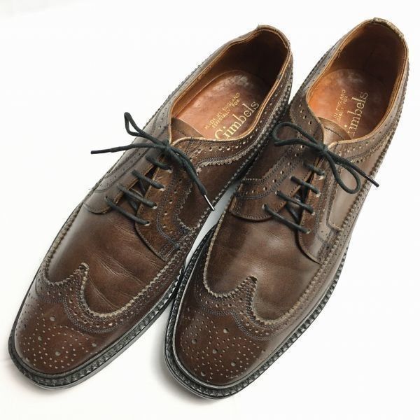 試着交換OK！Gimbels/ギンベル【サイズ9.5　28.0】70s-80s?イングランド製　ウイングチップ　茶/ブラウン　Vintage/Shoes　管NO.WZE-53 試着交換OK！Gimbels/ギンベル【サイズ9.5 28.0】70s-80s?イングランド