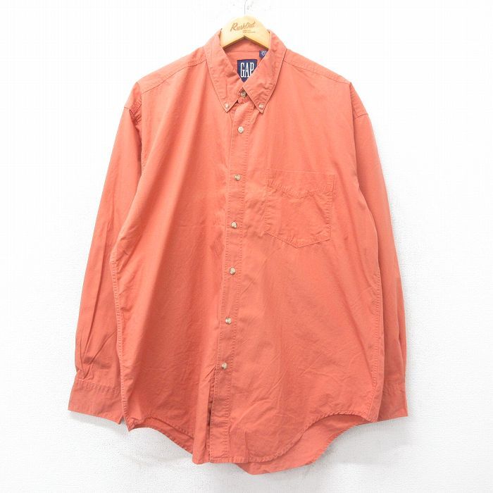 XL/古着 ギャップ GAP 長袖 ブランド シャツ メンズ 90s コットン ボタンダウン オレンジ 25jul05  トップス