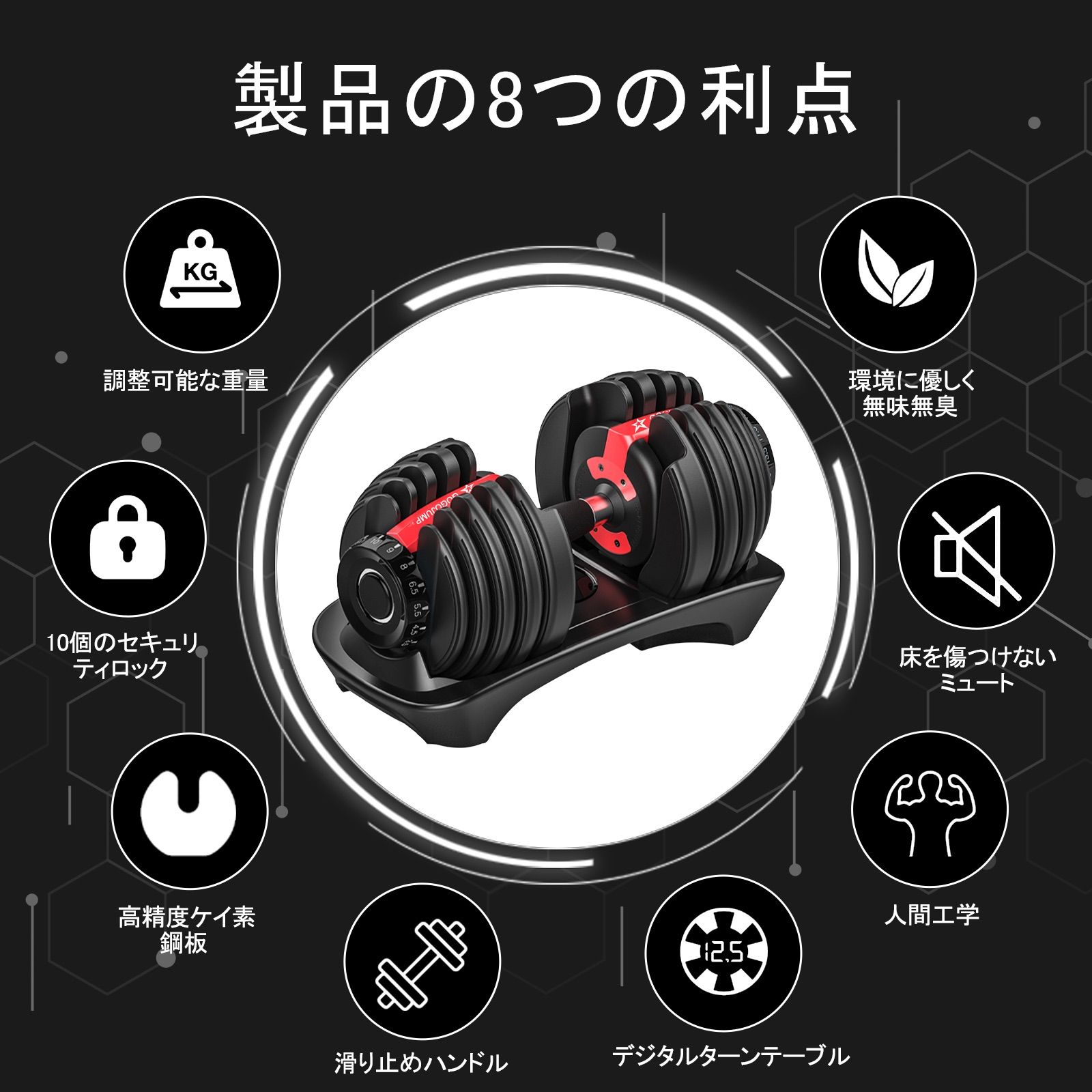 中古美品　可変式 ダンベル 15段階調整24kg ｘ２個 ダンベル 可変式 24kg 2個 可変式ダンベル 15段階調整新品