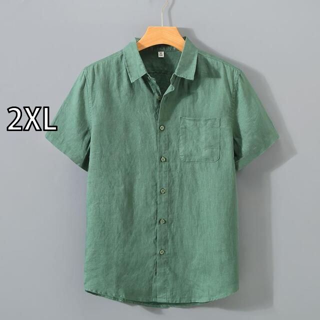 2XL メンズ ファッション 服 男性用 オシャレ シンプル 大人 かっこいい 大きいサイズ ストリート 紳士服 リネン 先染め 半袖 シャツ リネン フル リネンシャツ サマートップス