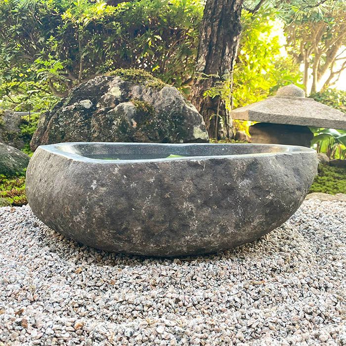 楽天市場】水鉢 石 庭園 和風 （47×41×15cm 26.5kg グレー系P
