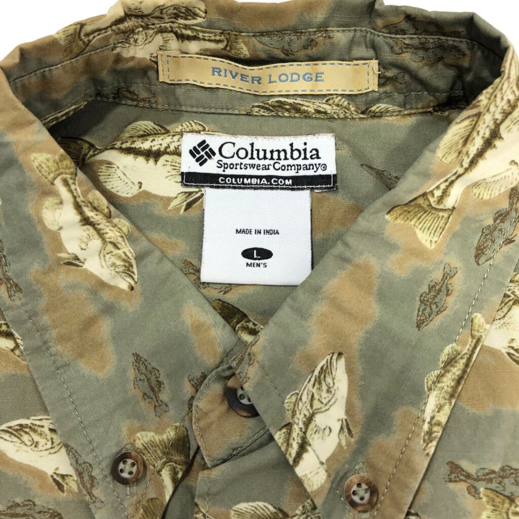 売れ筋介護用品も！ Columbia コロンビア 半袖ボタンダウンシャツ アウトドア 魚 総 半袖シャツ
