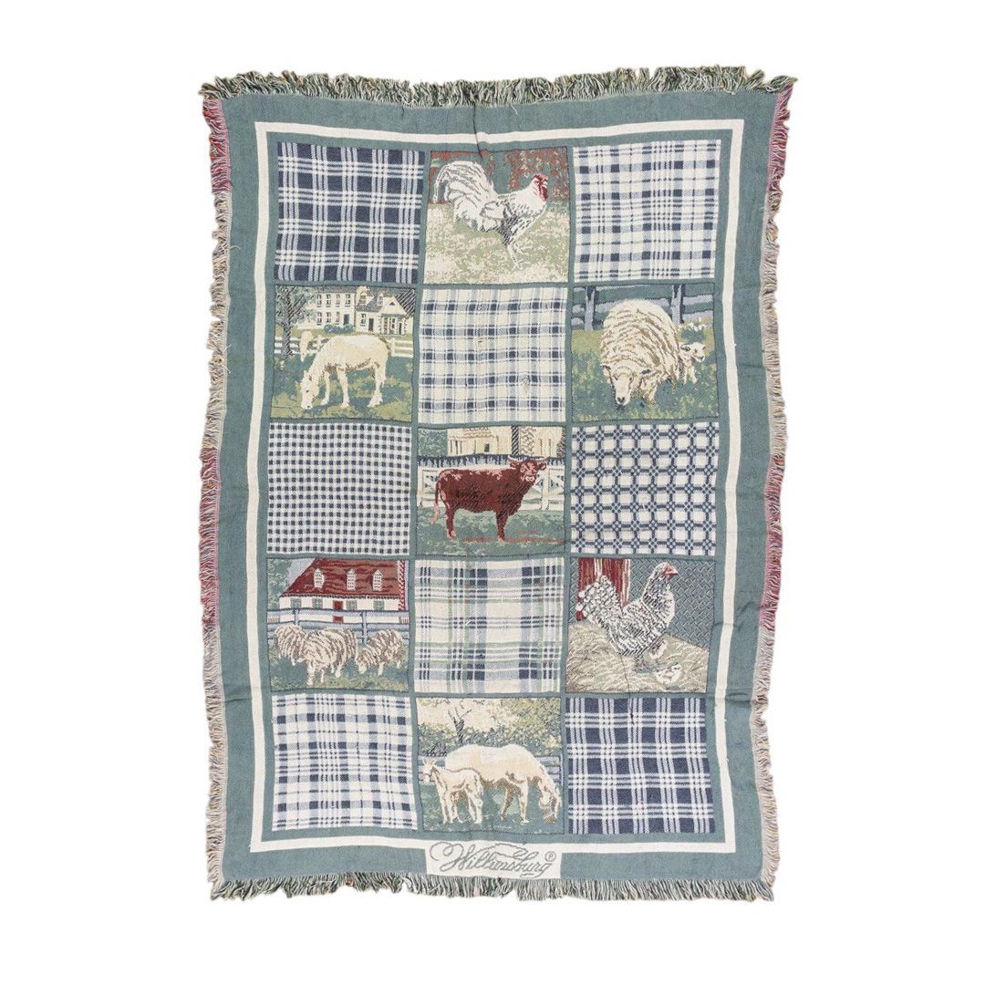 ヴィンテージ　ラグ　マット　カーペット　雪　馬　風景　〈205T22〉 ラグ アンティーク 風 ベルギー絨毯 薄手 モケット織り カーペット