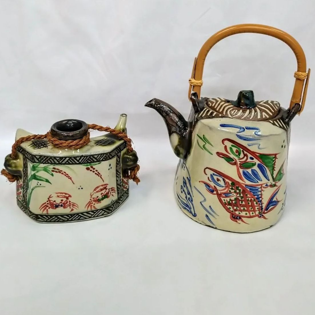 ♥【小橋川弘・沖縄酒器2点セット販売】壷屋焼 泡瓶 三日月形