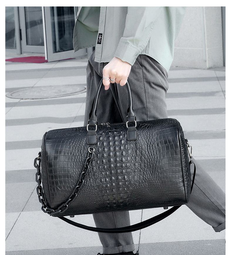 クロコダイル型押しハンドバック 黒 ボストン レジェクロコ サイド