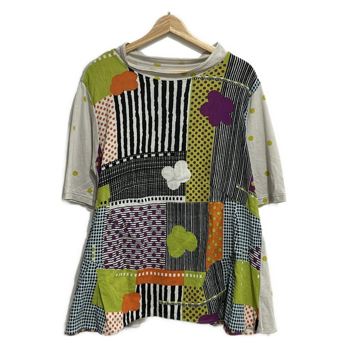 慈雨 ジウ|センソユニコ チュニック サイズ40 M レディース - グレーベージュ×黒×マルチ クルーネック|半袖|ドット柄