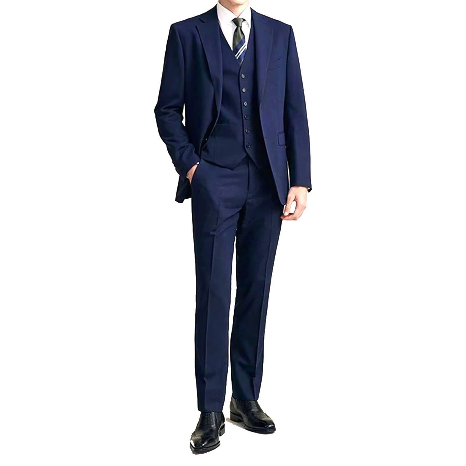 Color ネイビー_Size XL Yeagio スーツ メンズ 上下セット 2点セット 裾上げテープ付 ビジネススーツ セットアップ 礼服 結婚式 フォーマル 無地 メンズスーツ 2つボタン 就職スーツ パーティー