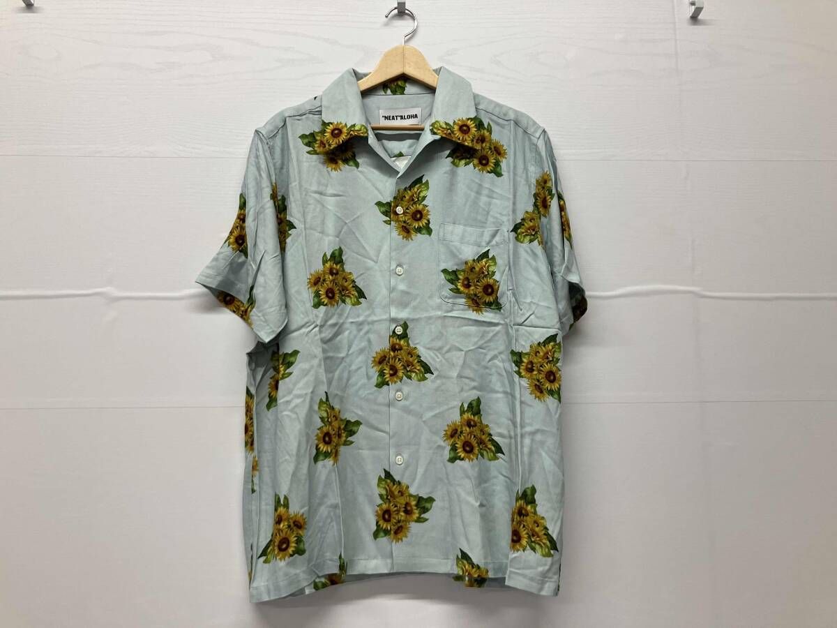 NEAT ALOHA ニート アロハ 半袖シャツ アロハシャツ サイズ L RY-10-1 ひまわり 総柄 レーヨン 夏