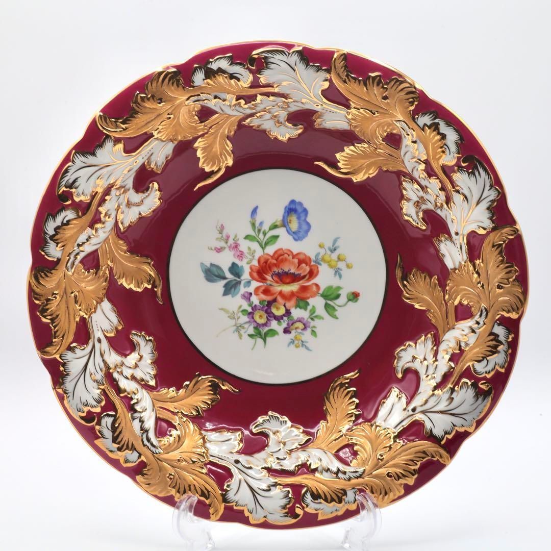 マイセン 1級品 グランツゴールド 飾り皿 金彩 赤 ボルドー - メルカリ
