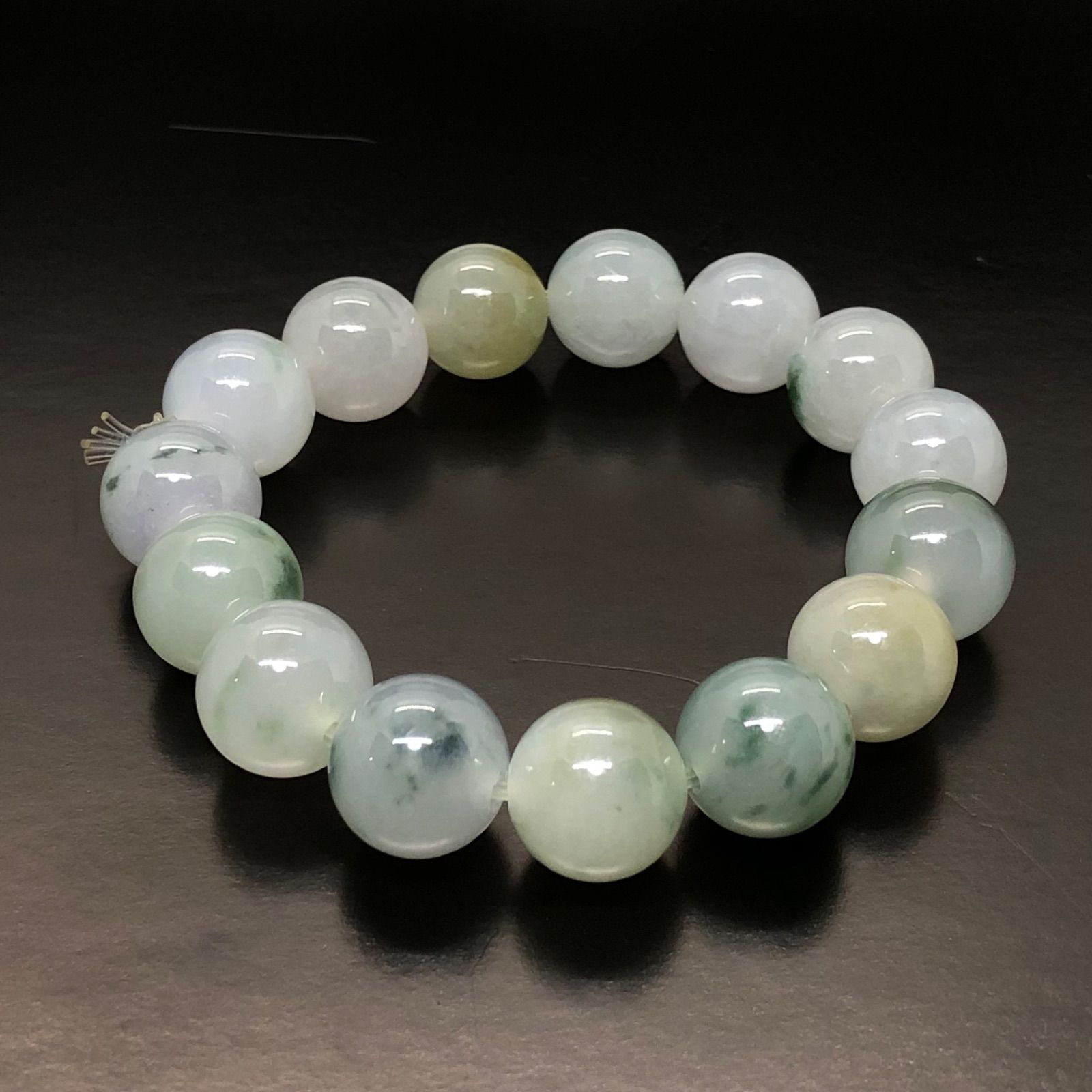 本翡翠 ブレスレット #13.0mm+ 大粒 白に色が溶け込み 美品 希少 1点物 