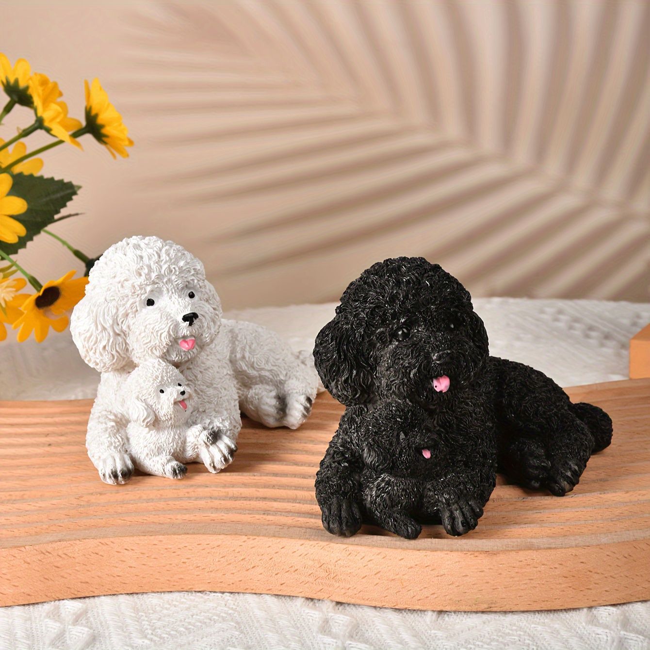 リアル 犬 トイプードル 親子 ホワイト 白 置物 かわいい 13.5cm 樹脂 