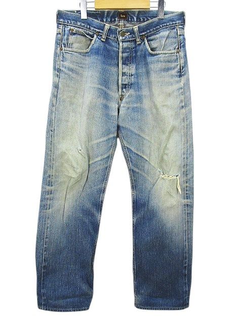 リー LEE THE REAL McCOY S コラボ E506-RM23 セルビッジ デニムパンツ ジーンズ ストレート ロング 33 青系 ブルー ボタンフライ 加工