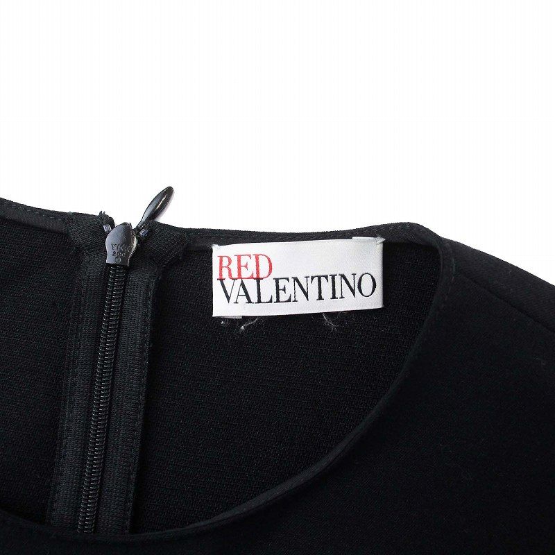 レッド ヴァレンティノ RED VALENTINO ワンピース ひざ丈 長袖 スカラップ つけ襟 42 L 黒 ブラック /KH