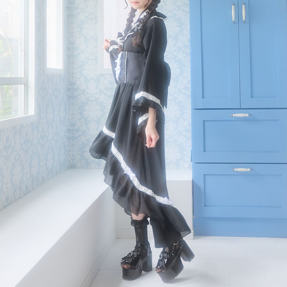 DearMyLove はしごレースフリルロリータ浴衣 ブラック M セール】はしごレースフリルロリータ浴衣（浴衣）｜DearMyLove