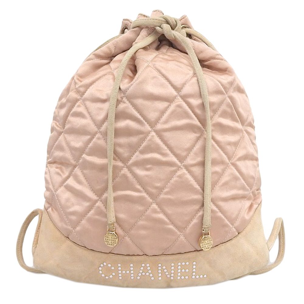 本物保証】 シャネル CHANEL ロゴ 巾着 リュックサック バックパック 