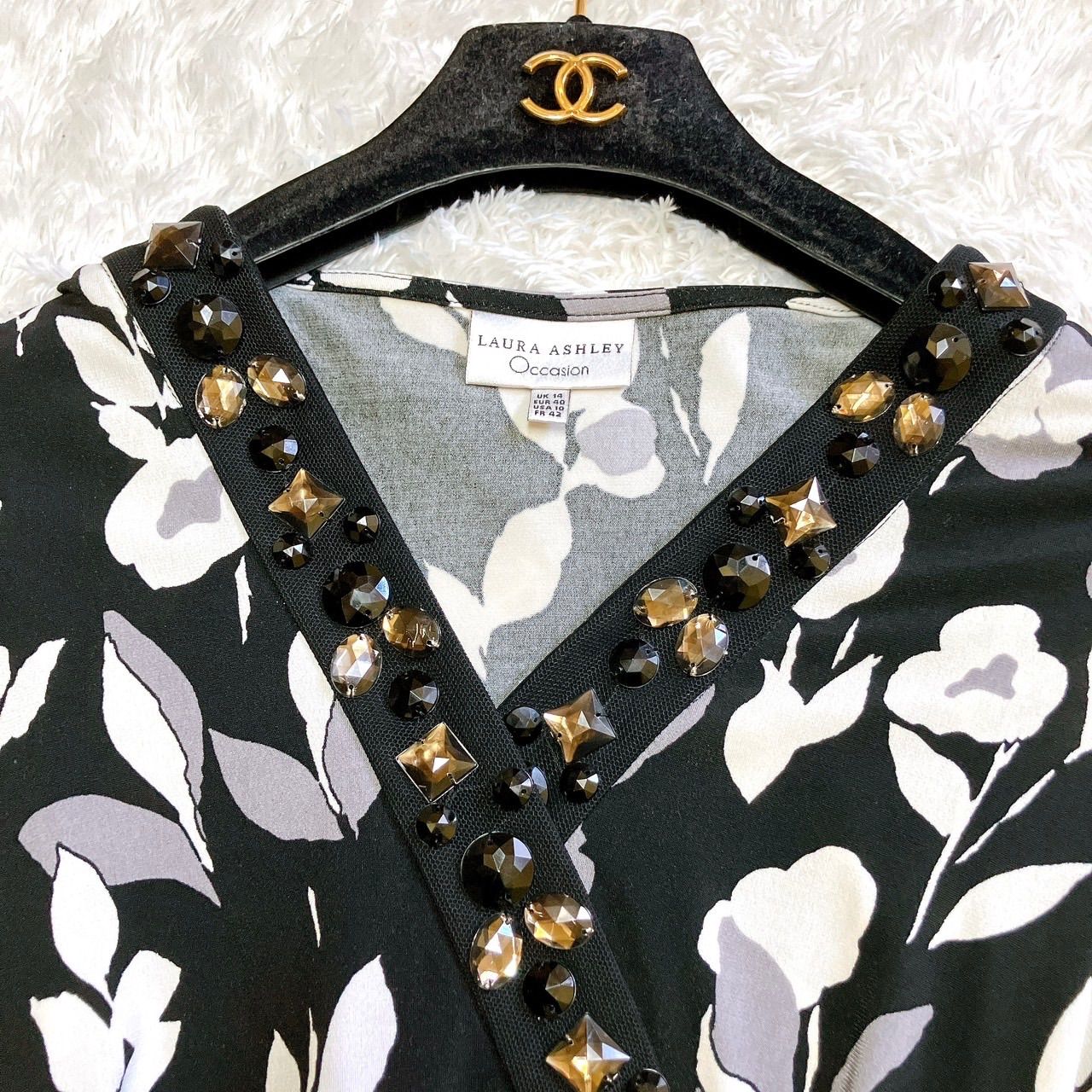 ローラアシュレイ 大きいサイズ カシュクール 花 ワンピース リボン XL