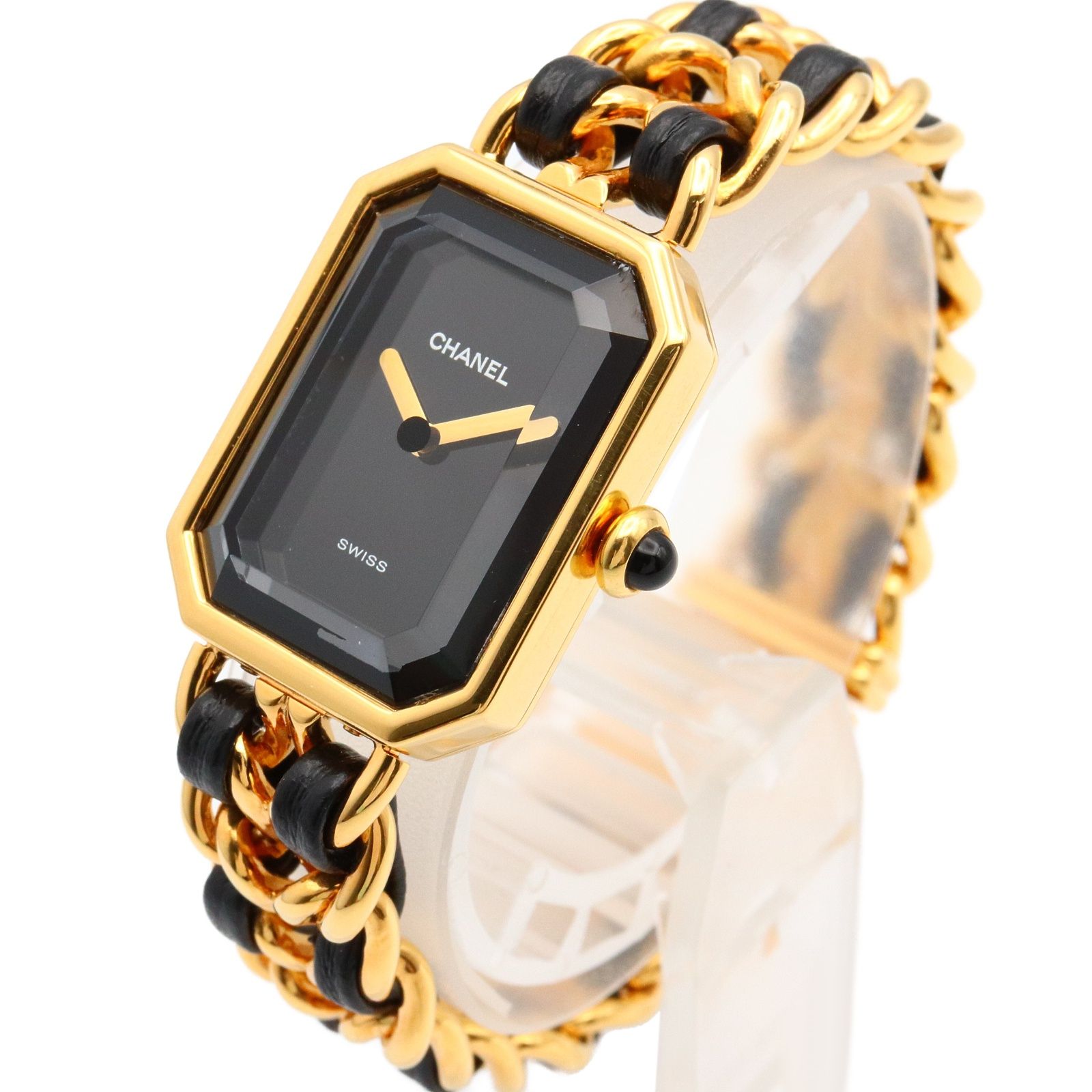 シャネル CHANEL 腕時計 プルミエールS H0001 ブラック GP ゴールドメッキ レザー プルミエールS レディース Used A