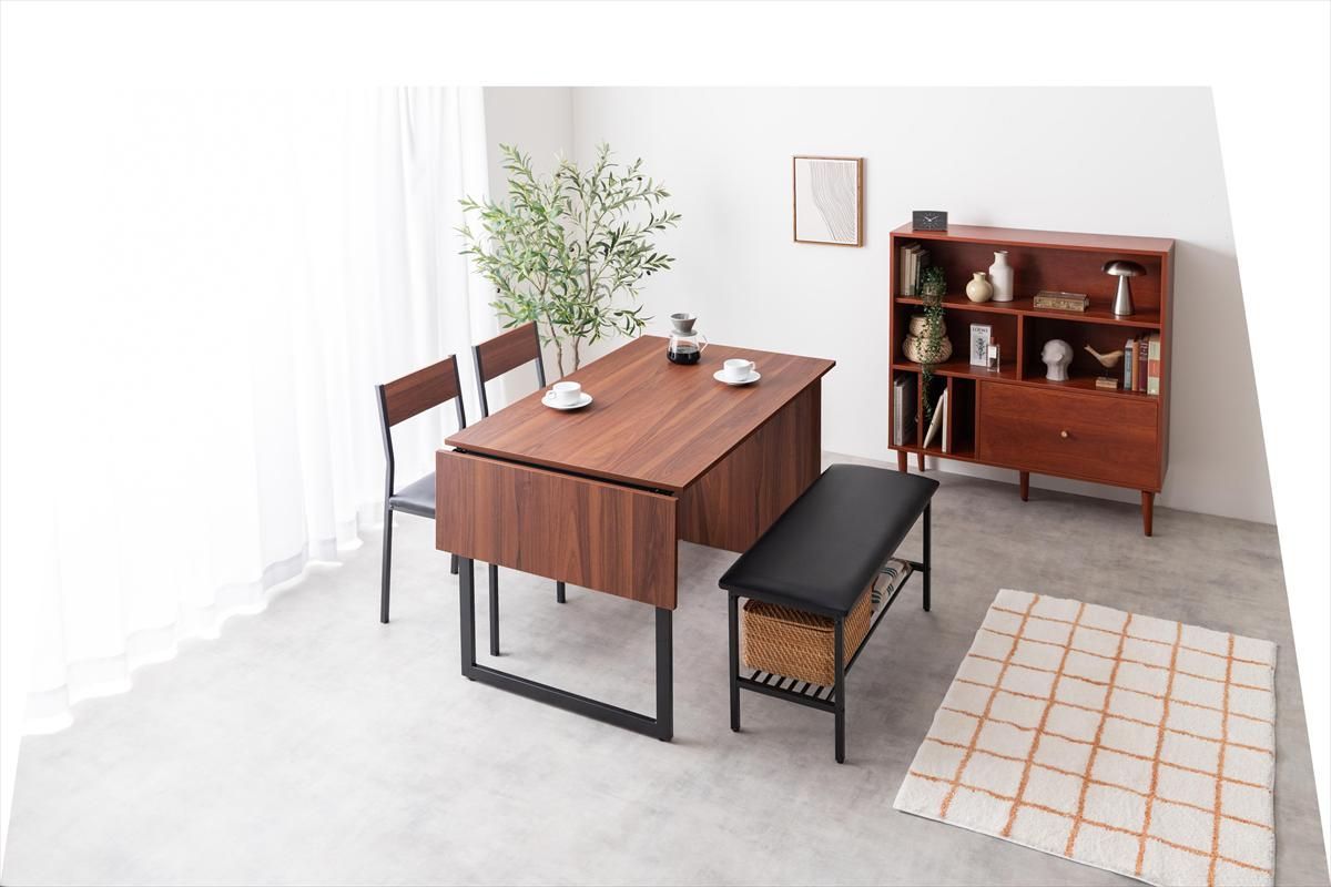 4点セット】Super 収納付伸長式ダイニングテーブル+チェア2脚+ベンチ