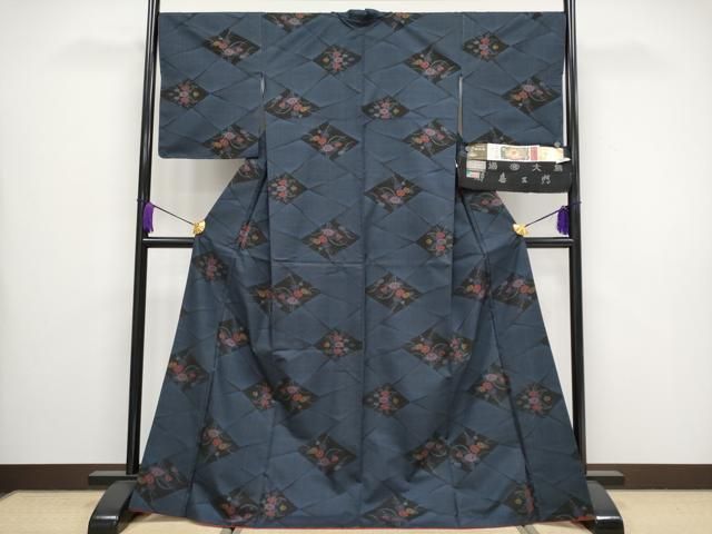 平和屋着物 上 都喜ヱ門 本場大島紬 9マルキ 泥染め 氷割小花 藤絹織物謹製 証紙付き CYAA3431s5