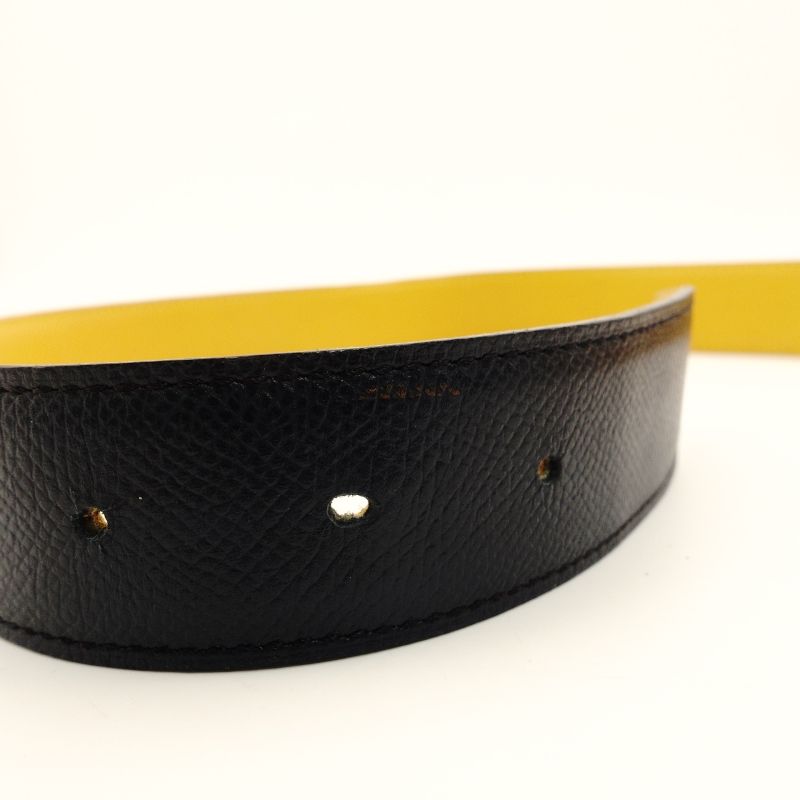 エルメス HERMES ベルト リバーシブル ブラック×イエロー レザー