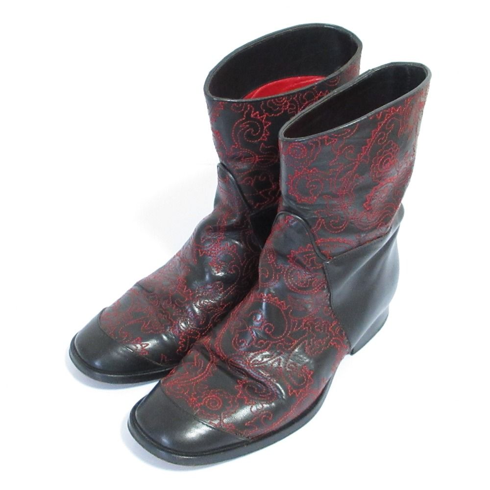 DRIES VAN NOTEN ドリスヴァンノッテン エンブロイダリー レザー ショートブーツ サイズ37 約23.5cm ブラック レディース 古着