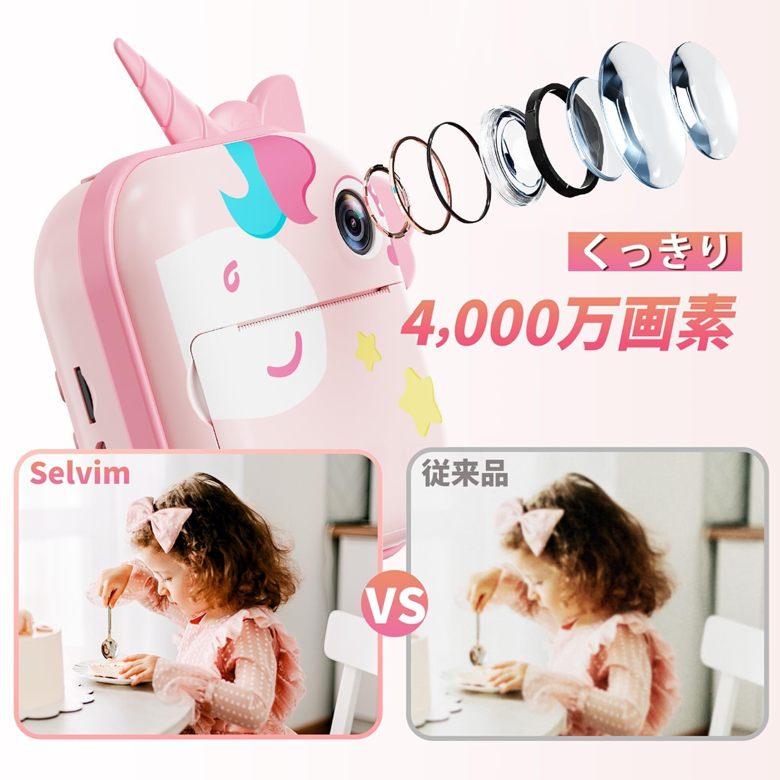 Selvim プリントカメラ キッズカメラ トイカメラ インスタントカメラ