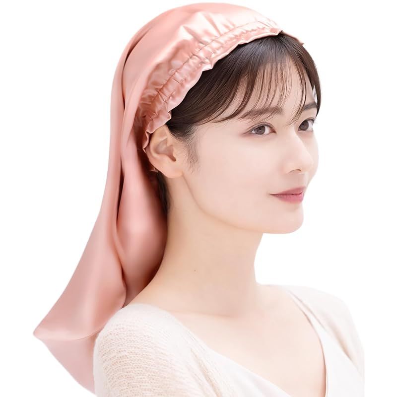 [COCOSILK] シルク ナイトキャップ ロングヘア用 シルクキャップ 筒型 ナイトキャップ ロング 髪 シルク100% 筒 ロングヘア 筒状 ヘアキャップ (45cm， Free Size， ピンク)