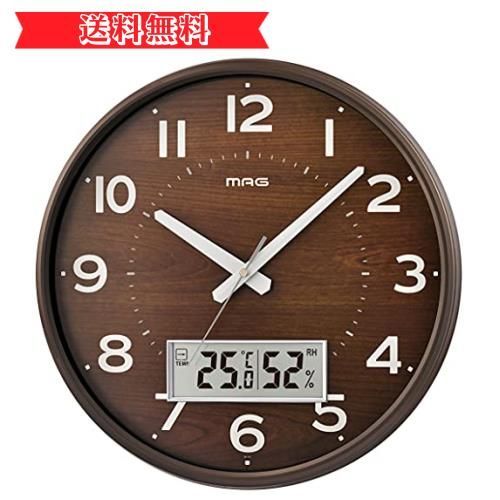 happy-shops MAG(マグ) 掛け時計 電波時計 アナログ ゴーフル 温度 湿度 表示 夜間秒針停止機能付き ブラウン W-776BR-Z