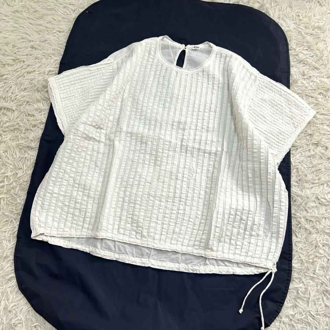 45R インドカディのタックdeTシャツ 綿 総ピンタック レース 刺繍