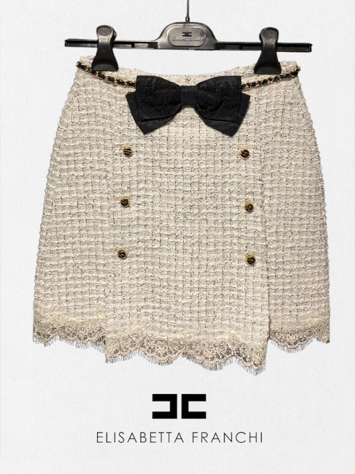 エリザベッタフランキ ELISABETTA FRANCHI スカート38サイズ ホワイト✖️ブラック レディース スカート イタリア製