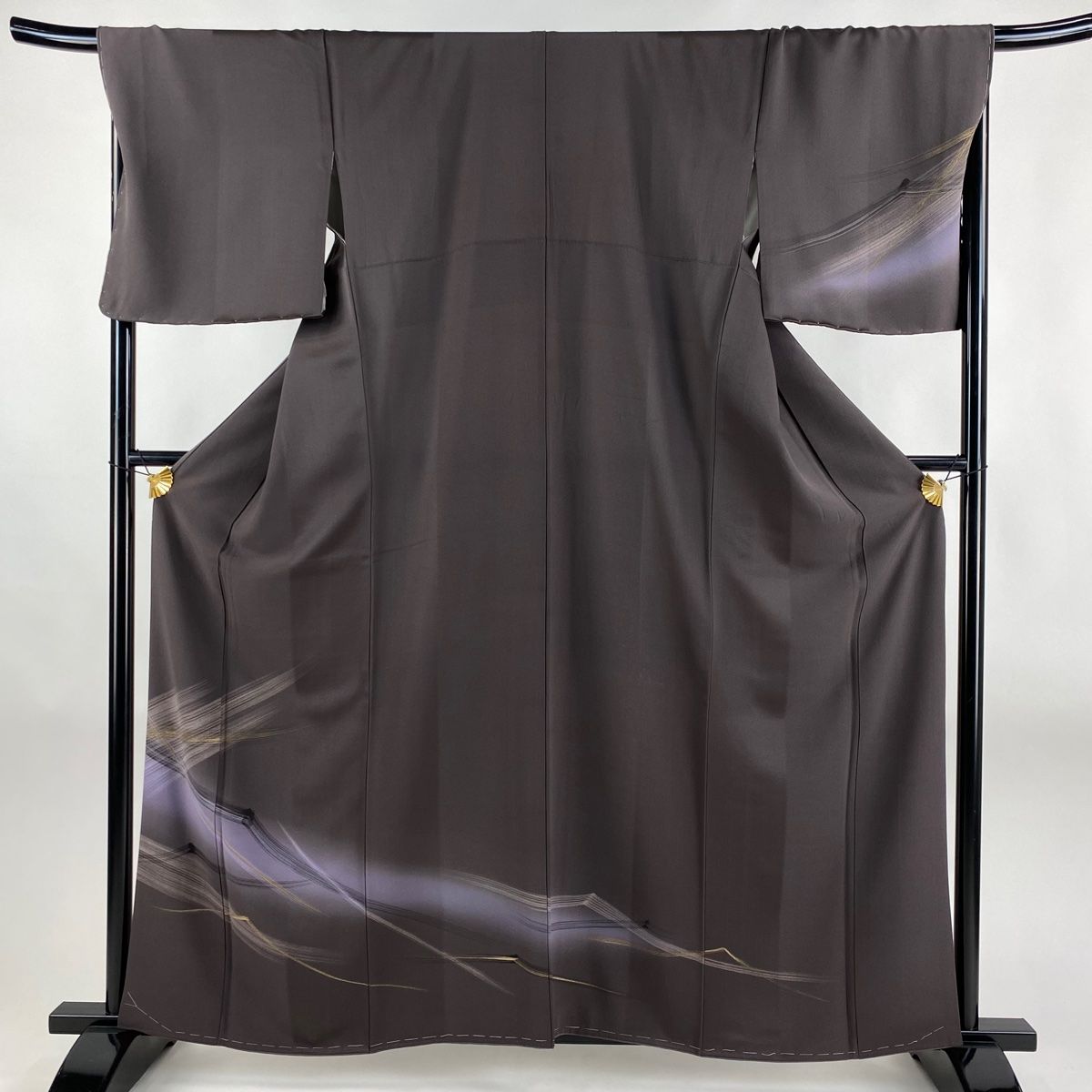 付下げ 身丈161cm 裄丈68.5cm L 袷 幾何学 金彩 ぼかし 茶紫 正絹 名品  