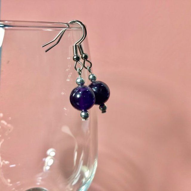 Amethyst Single Grain Hook Earrings 10mm (Silver) Earrings Resin Earrings Natural Stone Power Stone Handmade ◆