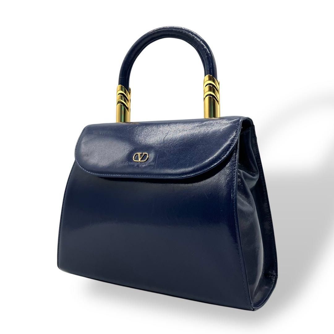 良品 2140 VALENTINOハンドバッグ フォーマルバッグ レザー 青 良品 2140 VALENTINOハンドバッグ フォーマルバッグ レザー 青