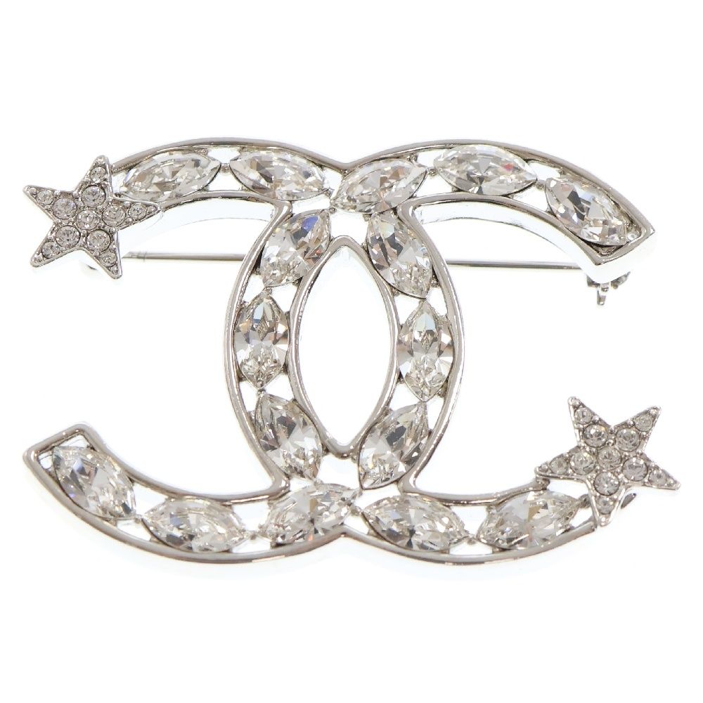 CHANEL シャネル ココマーク ラインストーンCCバレッタ ブローチ シルバー レディース B20P AB3611