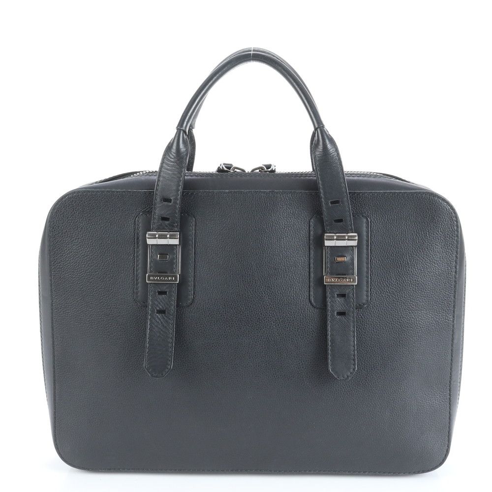 r12【極美品】ブルガリマン レザー グレー チャーム ビジネス ブリーフ