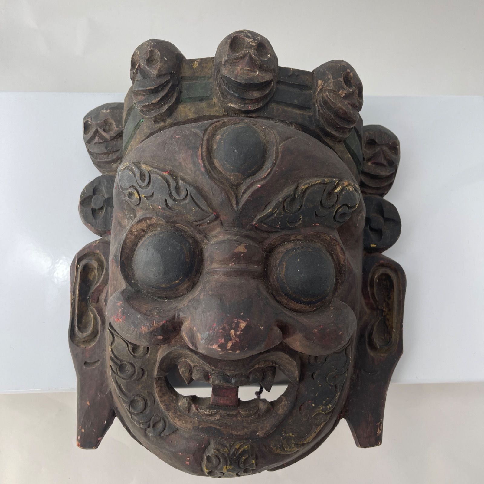 チベット仏教 仮面 チベット仏教 木彫 仮面 マハーカーラ 忿怒尊 骨董 