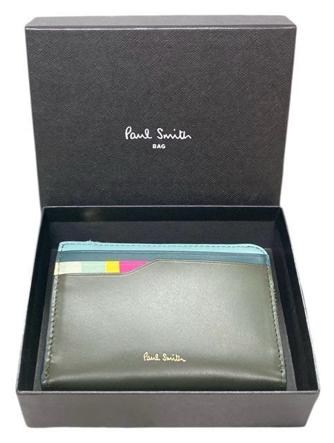 未使用 ポールスミス ケース キーリング付き 小銭入れ BPW331 コンパクト財布 グリーン 緑 ダークカーキ レザー 牛革 メンズ レデ 未使用 ポールスミス コインケース キーリング付き 小銭入れ BPW331